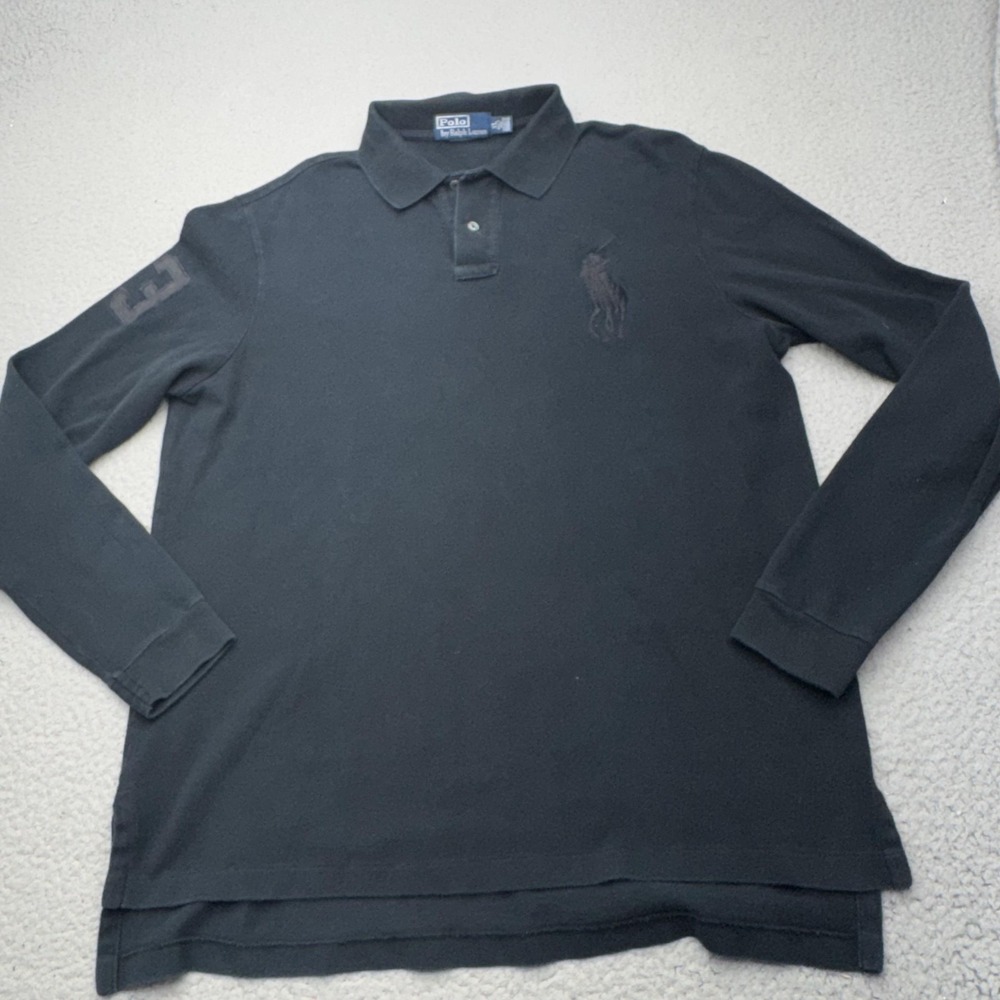 Polo By Ralph Lauren Polo Shirt Mens XL Black Long Sleeve Big Pony 3 Patch